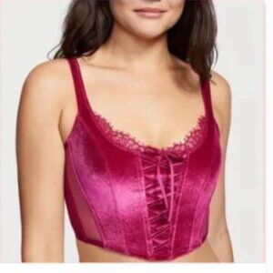 New Victoria's Secret Dream Angels Velvet Corset Top S Claret Red Pink Purple